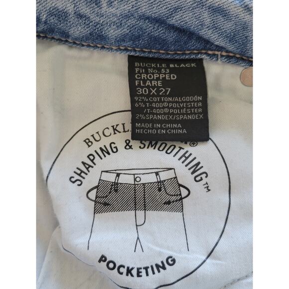 Buckle Black Crop Flare Jeans Size 30 Stretch Distressed Light Wash Smoothing - Picture 3 of 4